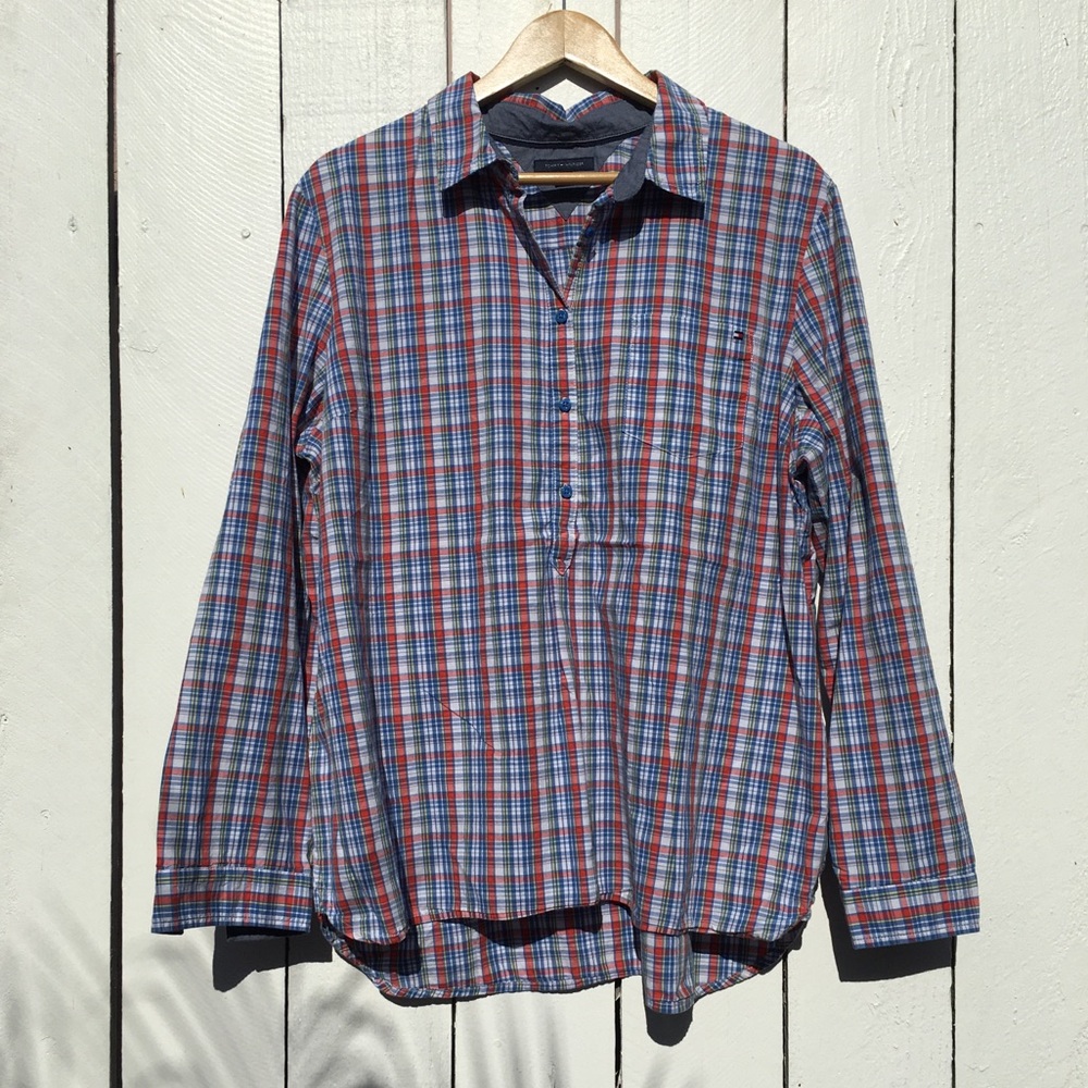 Tommy Hilfiger Plaid Half Button-Up Shirt
